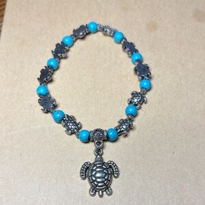 Silver and Turquoise Turtle Charm Bracelet